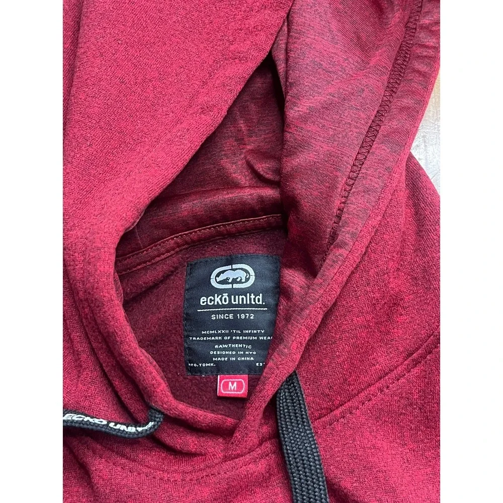 Ecko Unltd Mens Hoodie Red Heather Rhino Logo Graphic Pullover Sweatshirt Size M